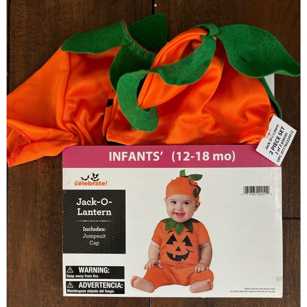 Infant Pumpkin Halloween Costume Size 12-18 Months Jack-o'-lantern NEW